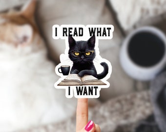 I Read What I Want Book Stickers Bundle, I Read Past My Bedtime Book Stickers Pack, Cats and Books Sticker, Book Themed Gifts, Book Merch
