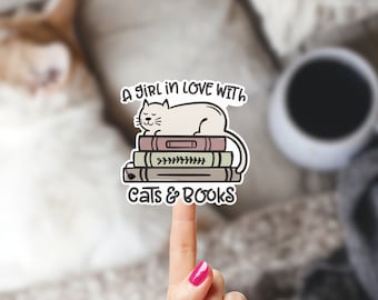 Cats and Books Sticker, Book Stickers Bundle, Book Stickers for Kindle, Book Stickers Pack, Gifts Under 5 Women, Book Themed Gifts