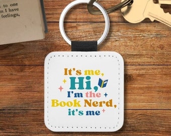 It's Me Hi I'm the Librarian Book Key Chain, Stocking Stuffers for Readers, Book Themed Keychain, Book Nerd Square Keychain, Book Keychain