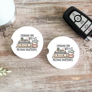 Books Are My Love Language Book Coaster for Car, Crazy Book Lady Car Coaster for Her, Book Themed Gifts, Book Coaster Set, Car Coaster Set Spending time with