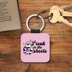 Freak in the Sheets Book Key Chain, Stocking Stuffers for Readers, Spread Those Pages Book Themed Keychain, Spicy Book Club Square Keychain Freak in the sheets