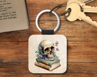 Gothic Book Lover Book Key Chain, Gothic Literature Book Themed Keychain, Gothic Library Book Keychain, Book Themed Gifts, Square Keychain