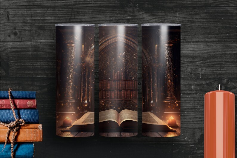 Gothic Book Lover Reusable Coffee Cup, Gothic Literature Book Coffee Cup, Books and Coffee Cup, Book Themed Gifts, Books and Coffee Tumbler Gothic books - 2