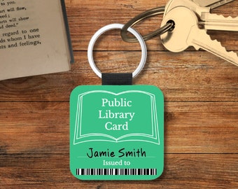 Personalized Library Card Keychain, Customized Book Themed Keychain, Book Themed Gifts, Book Lovers Gifts for Birthday, Book Keychain