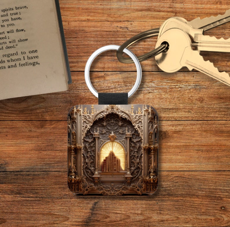 Gothic Book Lover Book Key Chain, Gothic Literature Book Themed Keychain, Gothic Library Book Keychain, Book Themed Gifts, Square Keychain Gothic books - 1