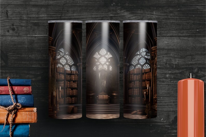 Gothic Book Lover Reusable Coffee Cup, Gothic Literature Book Coffee Cup, Books and Coffee Cup, Book Themed Gifts, Books and Coffee Tumbler Gothic books - 1