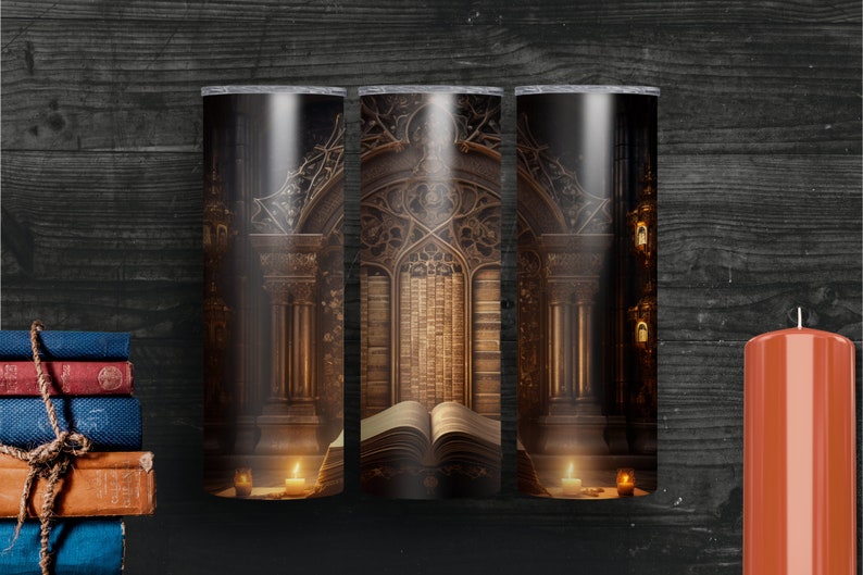 Gothic Book Lover Reusable Coffee Cup, Gothic Literature Book Coffee Cup, Books and Coffee Cup, Book Themed Gifts, Books and Coffee Tumbler Gothic books - 3