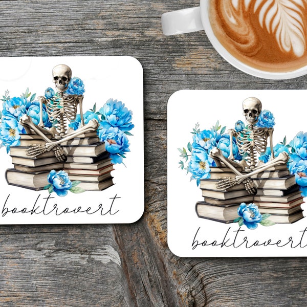 Booktrovert Book Coaster Set, Book Lovers Gifts for Birthday, Gothic Book Lover Gifts Under 15 Dollars, Halloween Book Decor, Book Merch