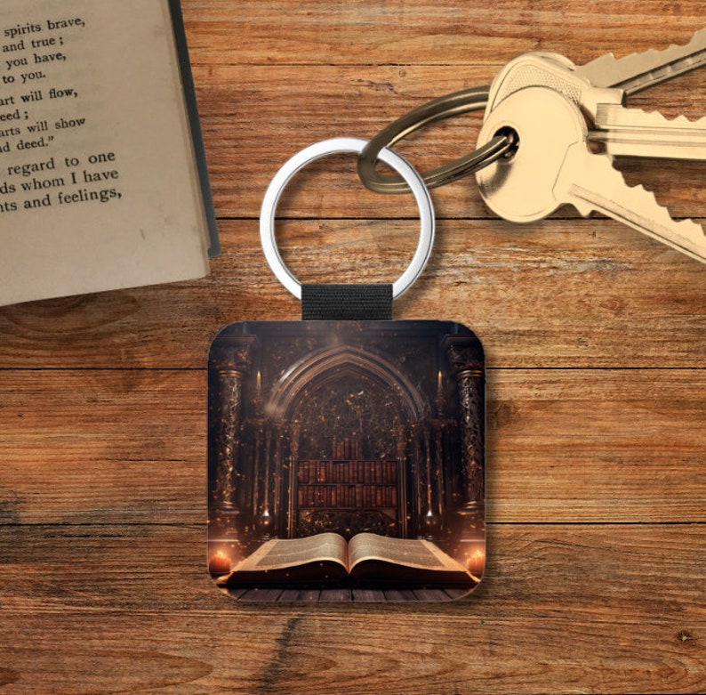 Gothic Book Lover Book Key Chain, Gothic Literature Book Themed Keychain, Gothic Library Book Keychain, Book Themed Gifts, Square Keychain Gothic books - 2