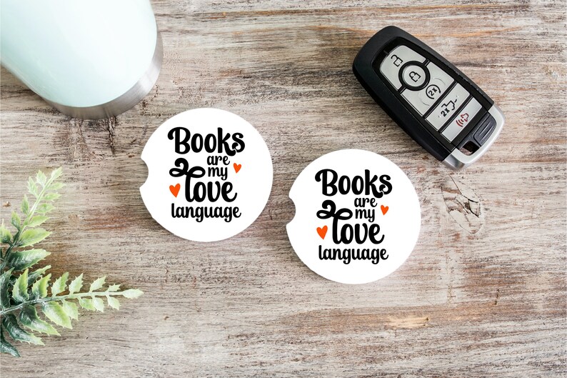 Books Are My Love Language Book Coaster for Car, Crazy Book Lady Car Coaster for Her, Book Themed Gifts, Book Coaster Set, Car Coaster Set Books are my love