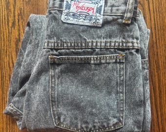 80s Acid Wash High Waist Black/Grey Jeans XS