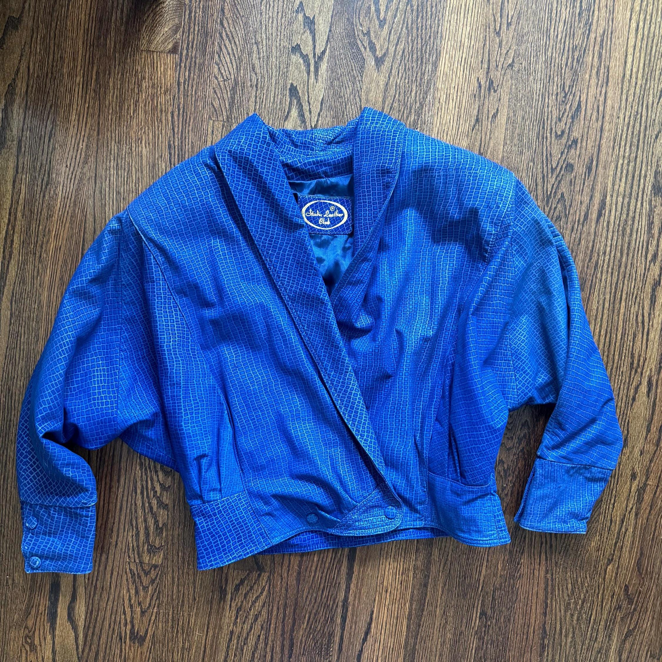 Vintage Ice Blue Leather Knit Jacket