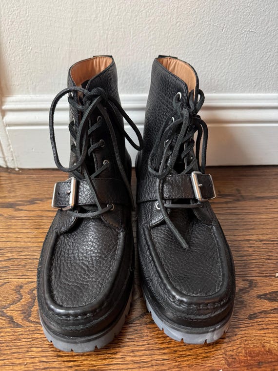 Polo Ralph Lauren Mens Boots 8.5 Black Suede Leather Ranger Ankle Buckle Lace Up Polo Ralph Lauren Ranger Black Lace up Buckle Boots Size 46  main image 4