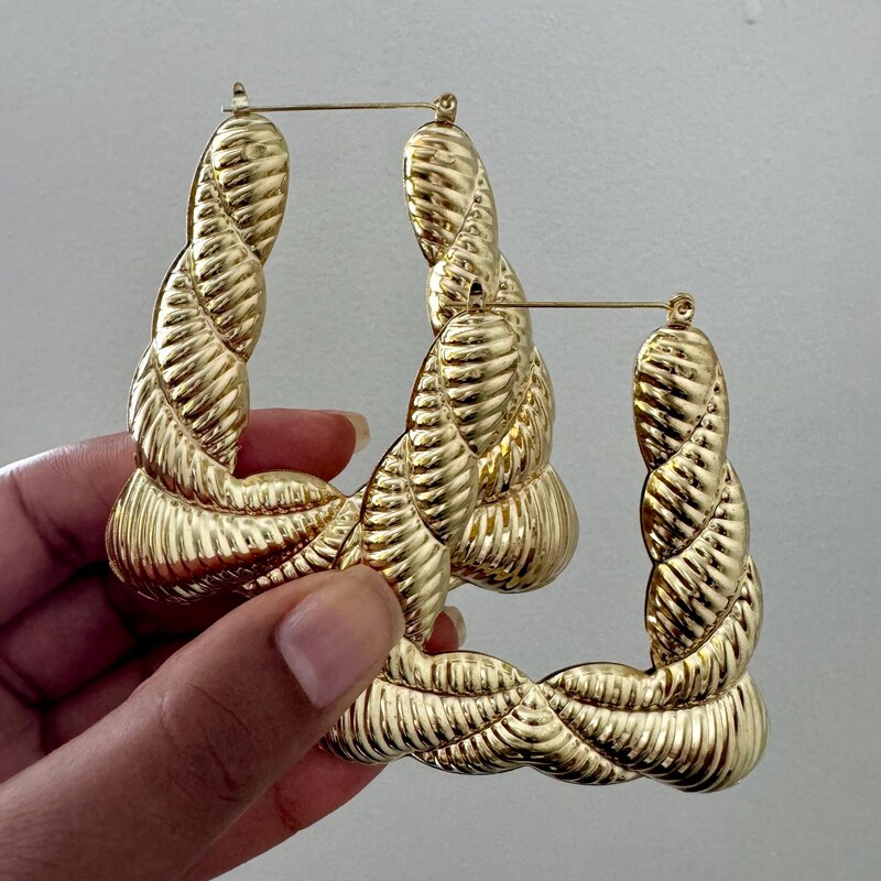 Beige - Handcrafted Double Triangle Shaped Bamboo Earrings main image 1