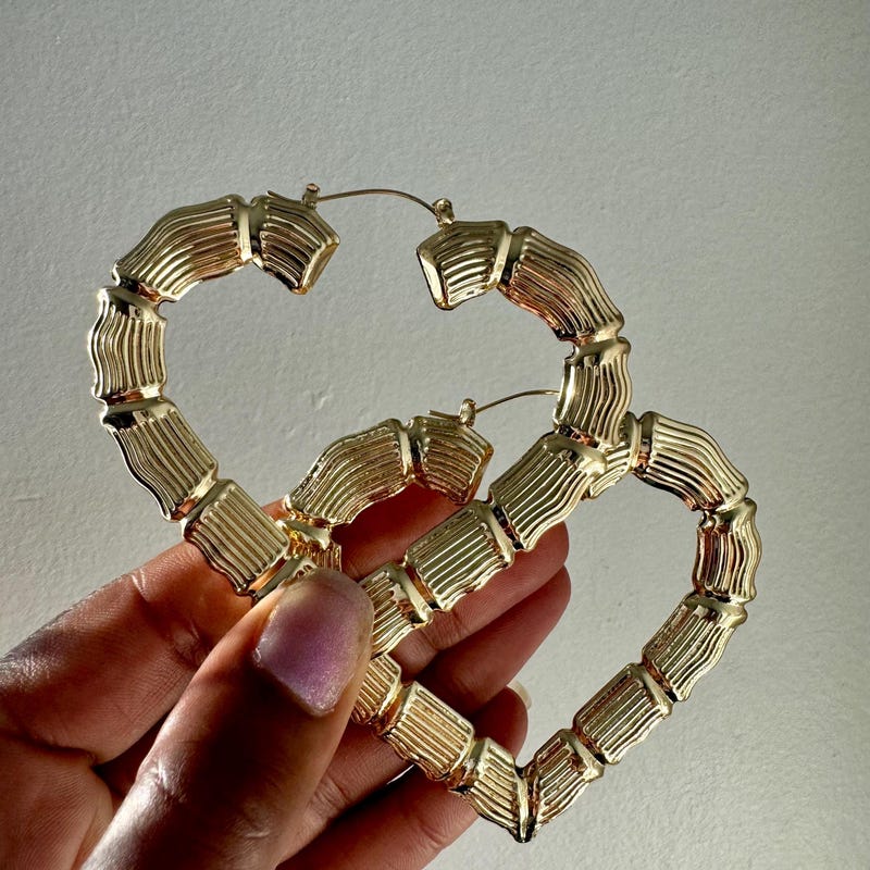 Beige - Handcrafted Heart Shaped Bamboo Earrings