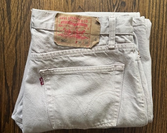 Vintage Levi’s 501 Made in USA Beige Jeans | 90s High Rise Straight Leg | Rare Ecru Neutral Denim