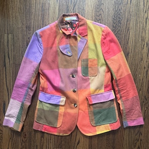Blazer vintage patchwork / Giacca in cotone color block / Capo artistico anni '90 / Vestibilità aderente S / Liz Claiborne NY