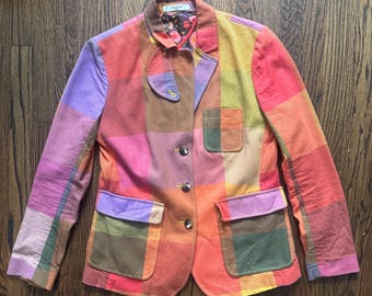 Vintage Patchwork Blazer-Jacke | Colorblock Baumwolle Jacke | 90er Jahre Statement Piece | Ausgestattet Small S | Liz Claidose NY