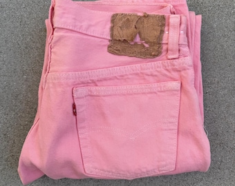 Vintage Early 1990s Levi’s 501 Pink Jeans | Made in USA | Button Fly | Cotton Candy Denim