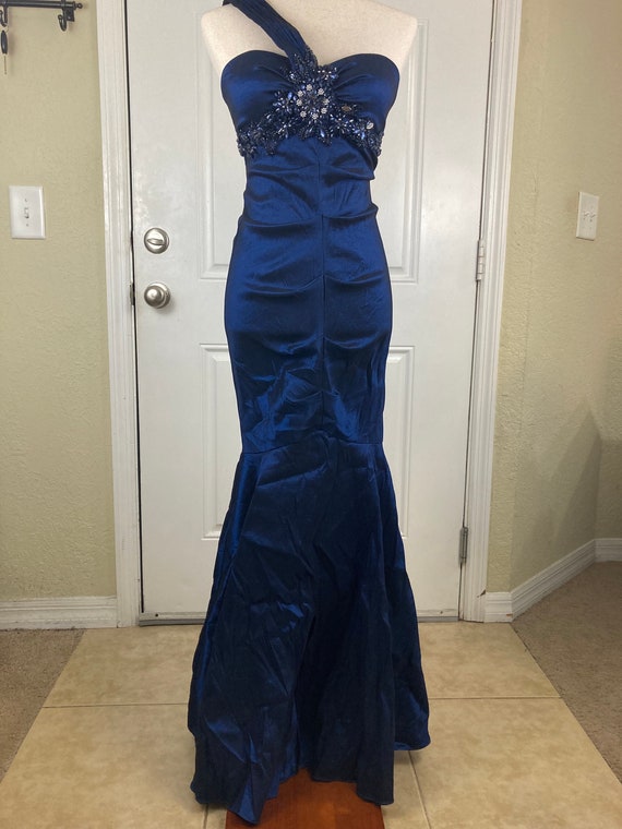 Vintage Y2K Blue Sequin One Shoulder Evening Dress