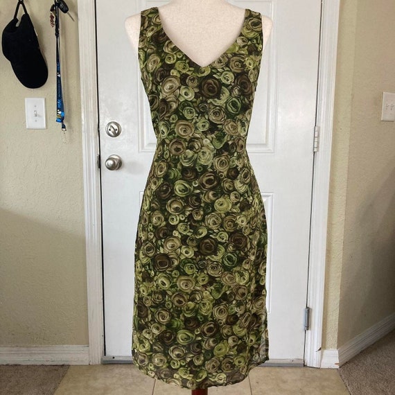 Vintage Green Floral Midi Dress Size 8
