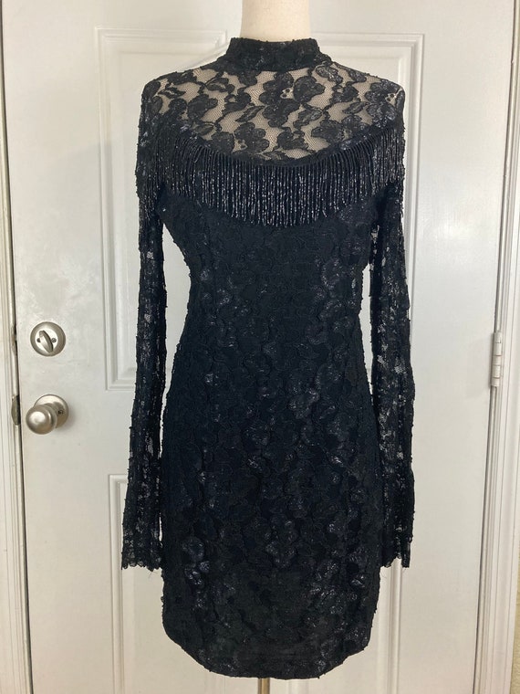 Vintage 90’s Black Beaded & Lace Dress | L/XL - image 1