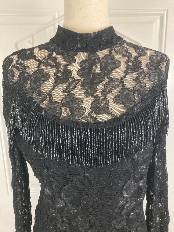 Vintage 90’s Black Beaded & Lace Dress | L/XL - image 2
