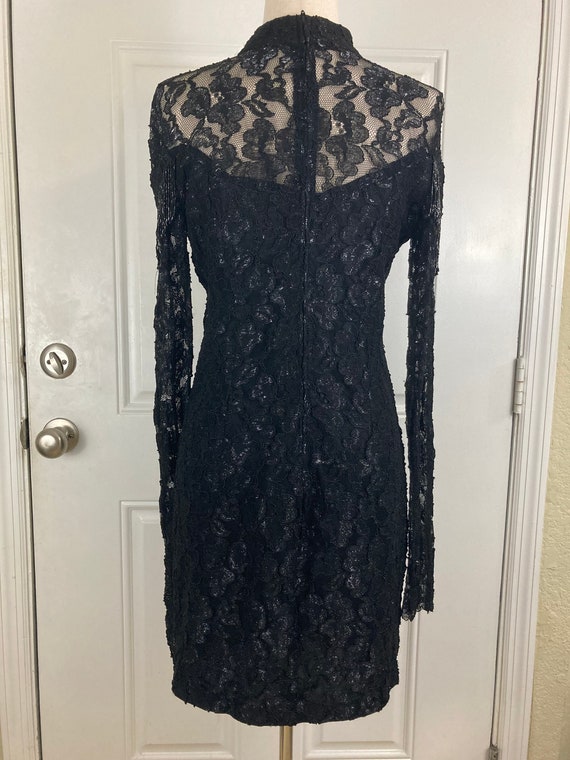 Vintage 90’s Black Beaded & Lace Dress | L/XL - image 4