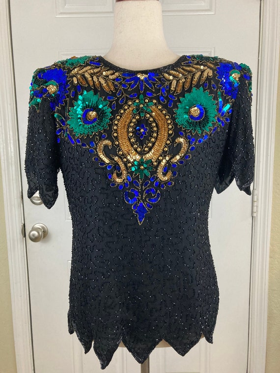 Vintage 80’s Embellished Sequin Top by Scala | L