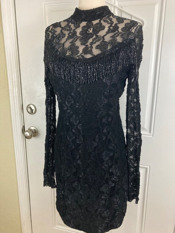 Vintage 90’s Black Beaded & Lace Dress | L/XL - image 3
