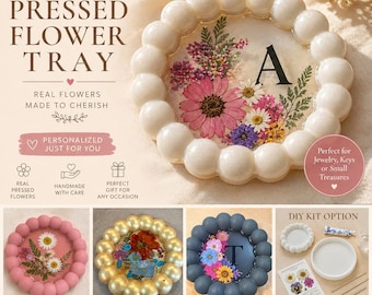 Pressed Flower Tray KIT, DIY personalized floral trinket tray, party activity, Ladies night craft, birthday party craft activity
