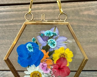 Pressed Flower Frame DIY Kit, Gold Honeycomb Hexagon, Ladies Night Craft