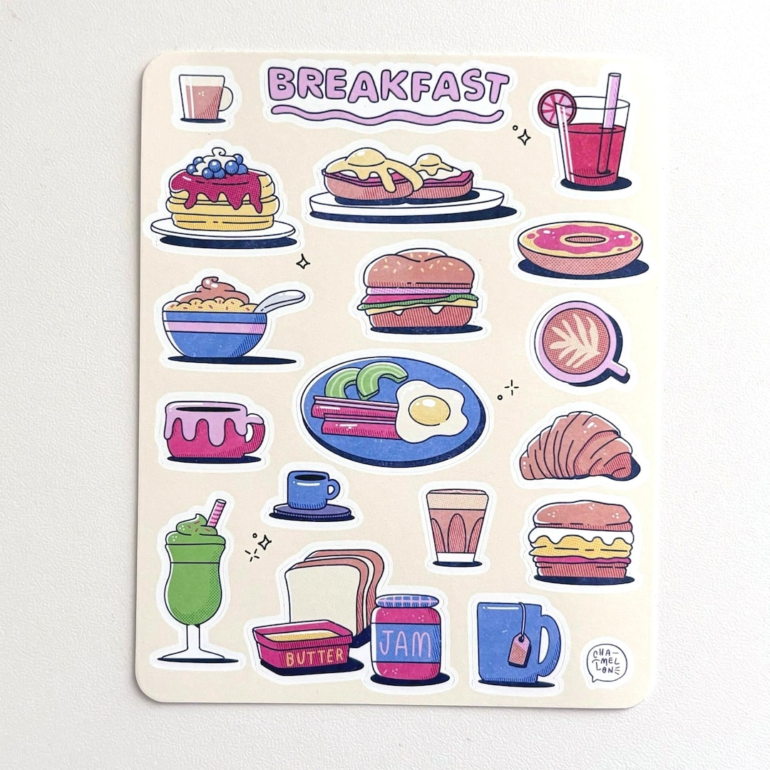 Breakfast Cute Matte Vinyl 4x5in (A6) Sticker Sheet | Food & Coffee ...