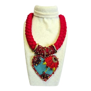 Mexican Embroidered Necklace, Traditional Mexican Heart Necklace, Unique Design, Fashion Necklace.