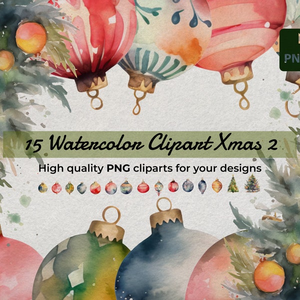 15 Watercolor Clipart PNG Xmas Season 2 | Watercolor Xmas PNG | Navidad | Christmas season | Acuarela navidad