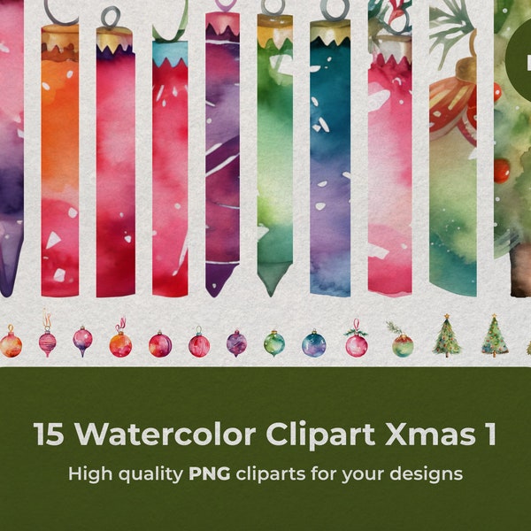 15 Watercolor Clipart PNG Xmas Season 1 | Watercolor Xmas PNG | Navidad | Christmas season | Acuarela navidad
