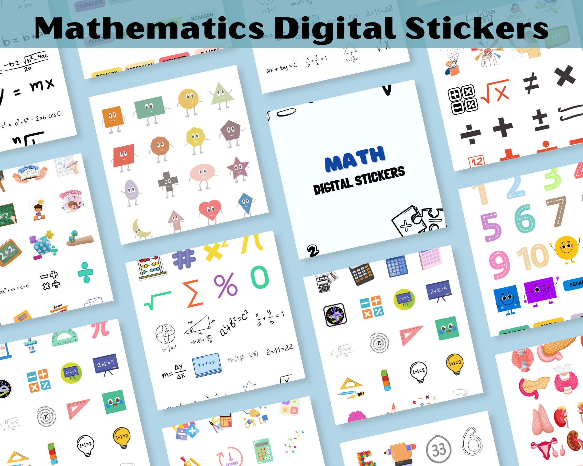 Math Digital Stickers, Handdrawn iPad Goodnotes, Precropped