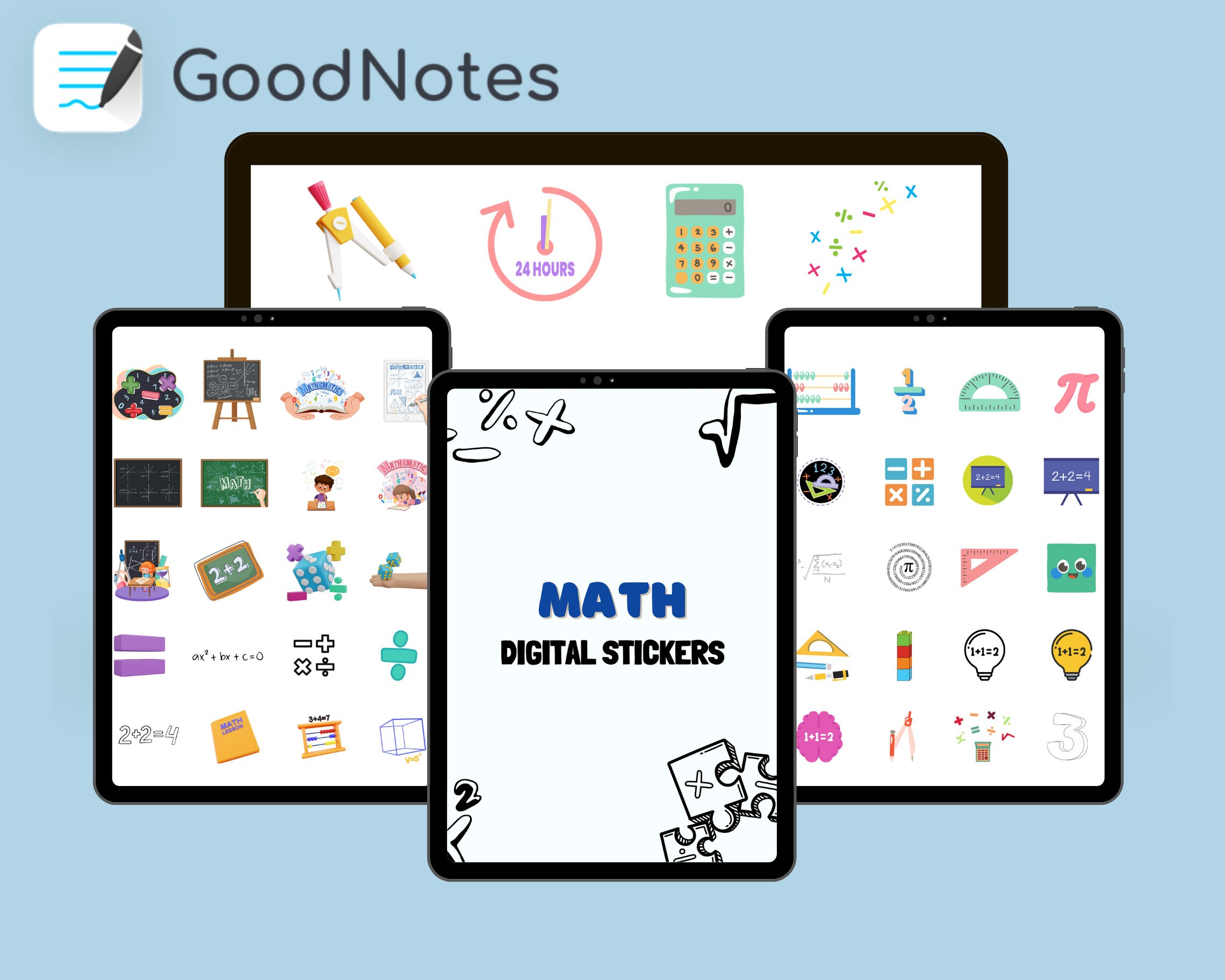 Math Digital Stickers, Handdrawn iPad Goodnotes, Precropped