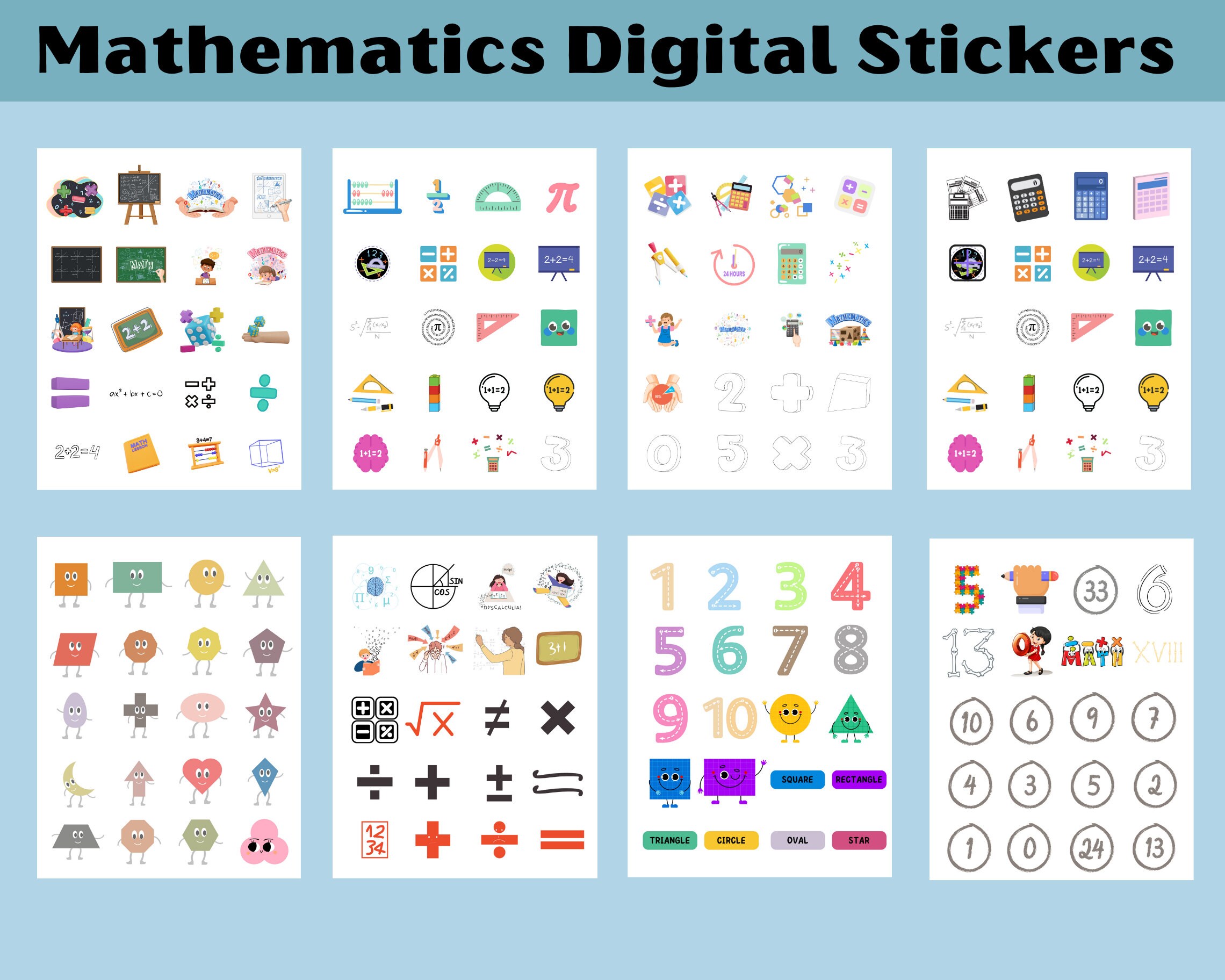 Math Digital Stickers, Handdrawn iPad Goodnotes, Precropped