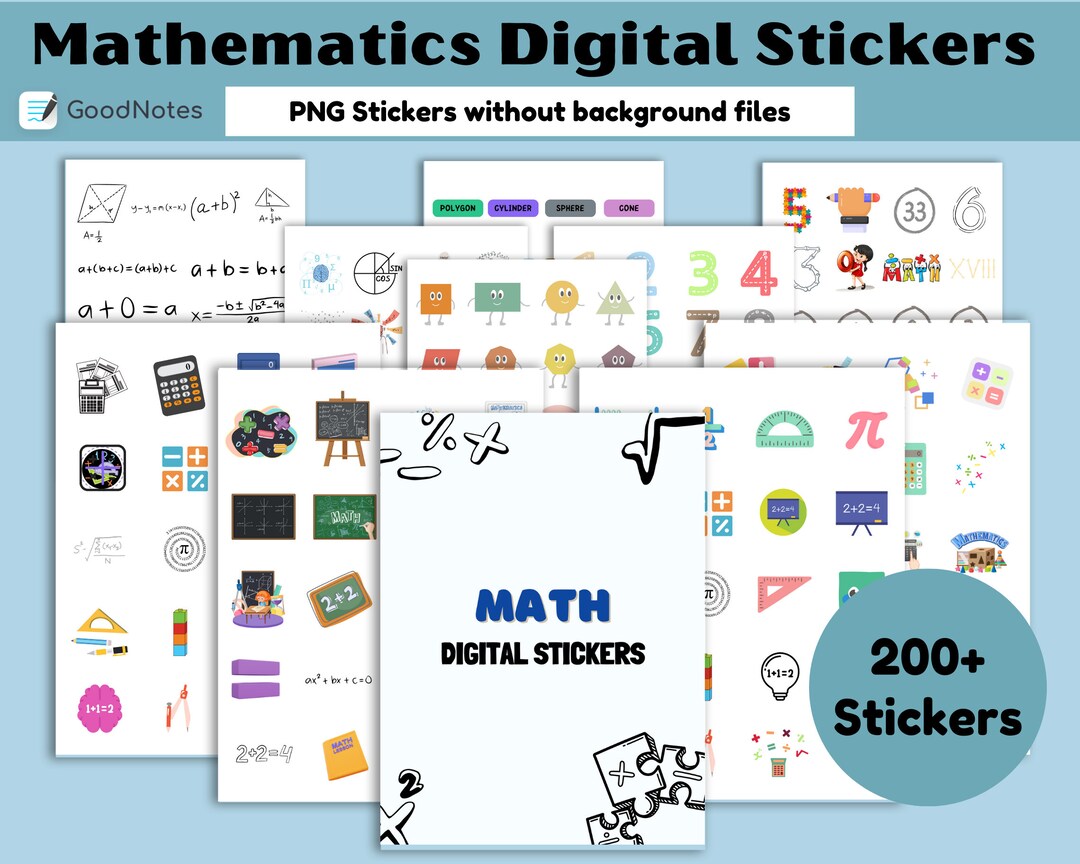 Math Digital Stickers, Handdrawn iPad Goodnotes, Precropped