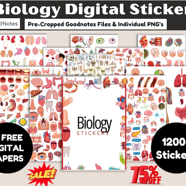 Biologie en anatomie Digitale stickers, Handgetekende iPad GoodNotes, Voorgesneden menselijke lichaamsstickers, Anatomie Digitale stickers, Goodnotes-stickers