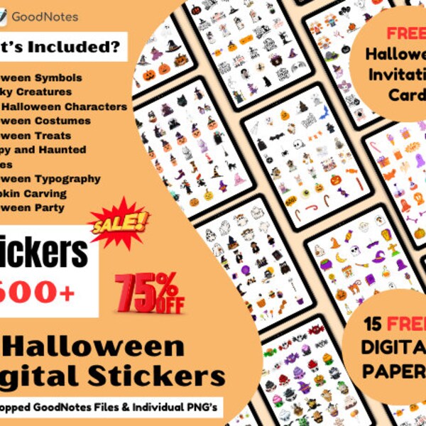 Halloween goodnotes stickers, Halloween Digital Planner Stickers,  Goodnotes Stickers, Digital Stickers, Halloween Stickers, PNG Stickers