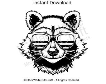 Cooler Waschbär mit Sonnenbrille SVG Sofortiger Download, Png, Eps, Dxf, Jpg digitaler Download