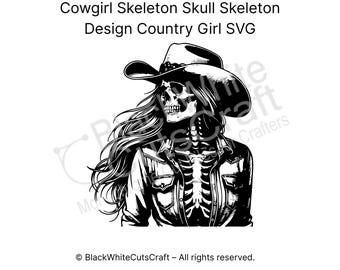 Cowgirl Skeleton Skull Design, Country Girl SVG, PNG, JPG (Digital Download)