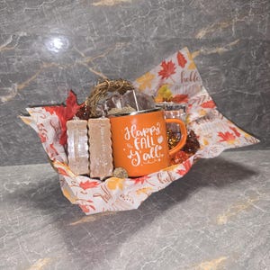 Happy Fall Y’all Autumn Gift Basket – Handmade Soap Bars & Cozy Mug Set – Thanksgiving Hostess Gift – Fall Spa Set – Artisan Soap
