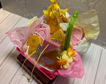 Handmade Honey Bee Soap Gift Basket: Citrus Blossom Self Care Set