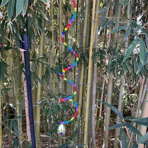 BOHO Rainbow Spinning Beads on Spiral Memory Wire that Spins in the wind. Add Sparkle and Color to your Garden/Patio
