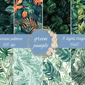 Acuarela selva Digital papel selva transparente patrón diseño imprimible papel Scrapbook Floral impresión descargar