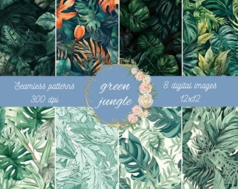 Watercolor Jungle Digital Paper Seamless Jungle Pattern Design Printable Paper Scrapbook Floral Print Download