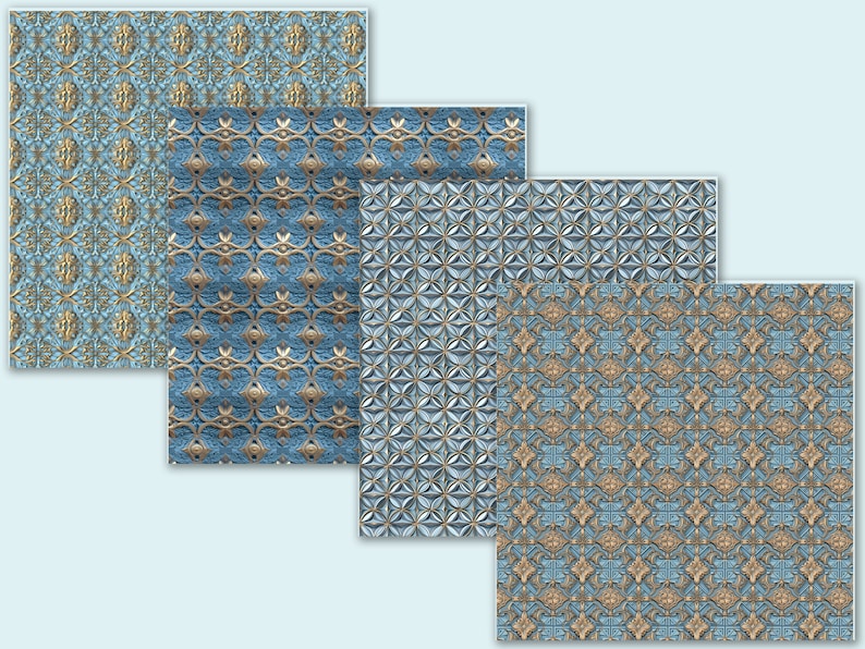 3D Digital Paper Patterns Luxury Scrapbook Paper Seamless Blue and Gold ...